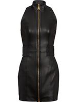 Balmain robe courte en cuir à fermeture zippée - Noir