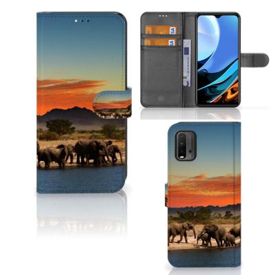 Xiaomi Redmi 9T | Poco M3 | Telefoonhoesje | Met pasjeshouder | Olifanten