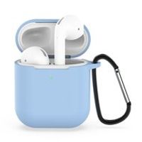 AirPods siliconen hoesje voor AirPods 1/2 - licht blauw + handige clip