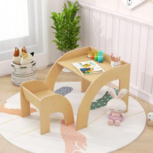 Kindertafel met Stoel Kinderzitgroep van Hout Schildertafel met Afgeronde Randen Kindermeubelset voor Jongens en Meisjes 3+