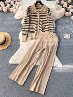 Loose Striped Casual Regular Sleeve Two-Piece Set