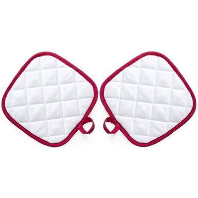 Pannenlap - 2x - wit/rood - 17 x 17 cm - Koken - Pannenlappen - ophanglus