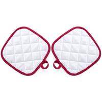 Pannenlap - 2x - wit/rood - 17 x 17 cm - Koken - Pannenlappen - ophanglus