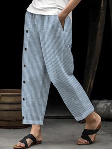 Vacation Cotton And Linen Striped Pants