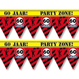 2x 60 jaar party tape/markeerlinten waarschuwing 12 m versiering