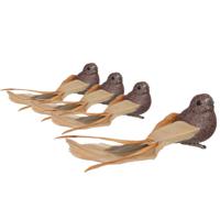 Vogels op clip - 4x st - goud - 16 x 4 cm - kunststof - kerstboomversiering - thumbnail