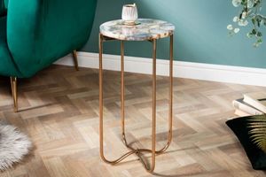 Ronde bijzettafel NOBLE I 35cm edelsteen agaat opvouwbaar gouden metalen frame - 40368