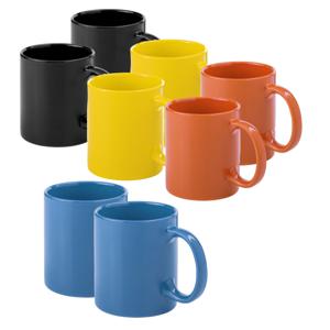 Koffie mokken/drinkbekers Auxerre - 8x - keramiek - geel/oranje/blauw/zwart - 370 ml