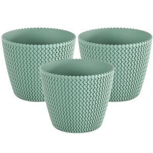 Set van 3x stuks plantenpotten/bloempotten kunststof dia 19 cm en hoogte 16 cm mintgroen