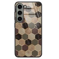 Samsung Galaxy S23 glazen hardcase - Kubus bruin groen