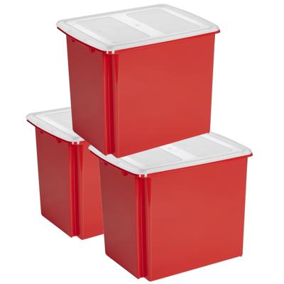 Sunware 3x opslagboxen - kunststof - 45 liter - rood - 45 x 36 x 36 cm - met deksel - kisten