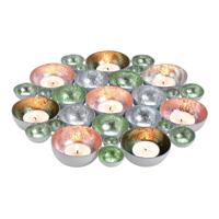 Schaal/windlicht van metaal pink/roze turkoois, (B/H/D) 30x4x30cm