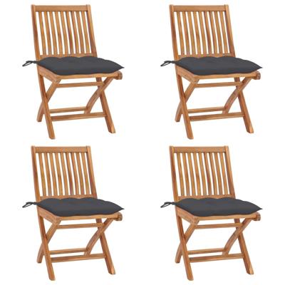Tuinstoelen 4 st inklapbaar met kussens massief teakhout