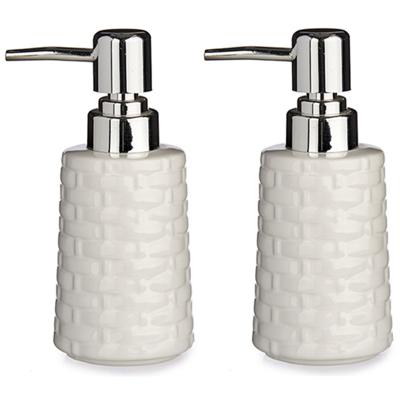 Berilo Zeeppompje/dispenser - 2x - keramiek - wit - zilver - 150 ml - navulbaar - toilet/badkamer/to