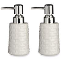 Berilo Zeeppompje/dispenser - 2x - keramiek - wit - zilver - 150 ml - navulbaar - toilet/badkamer/to