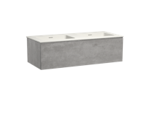 Storke Edge zwevend badmeubel 120 x 52 cm beton donkergrijs met Mata dubbele wastafel in mat witte solid surface