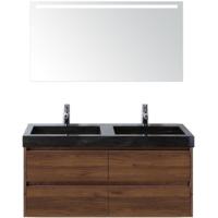 Dante Badmeubelset 120 cm - Walnoot - Wastafel Hardsteen Wit Lucca Dubbel met Sence Spiegel