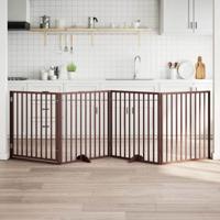 VidaXL Hondenhek met deur opvouwbaar 4 panelen bruin 320 cm populierenhout