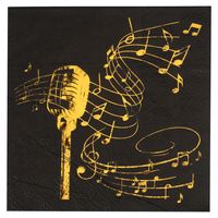 Muziek thema feest servetten - 20x stuks - 25 x 25 cm - papier - zwart/goud