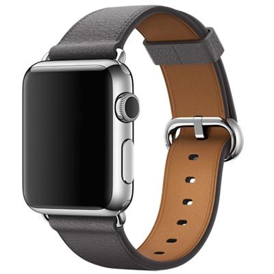 Klassieke knop lederen polsband horloge band voor Apple horloge serie 3 & 2 & 1 38 mm (grijs)