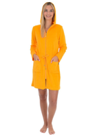 Badjas dames okergeel met rits en capuchon