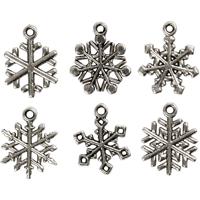 Creativ Company Sneeuwvlok, h: 20 mm, gatgrootte 1,5 mm, antiek zilver, 18 div/ 1 doos