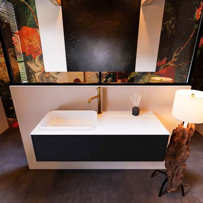 Badkamermeubelset Mondiaz Erin 120 cm met 1 Lade met RIDGE Wastafel Links Talc met 1 kraangat Greeploos Mat Urban