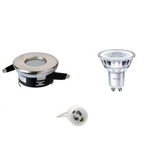 LED Spot Set - Aigi - GU10 Fitting - Waterdicht IP65 - Inbouw Rond - Mat Chroom - Ø82mm - Philips - CorePro 827 36D - 3.5W - Warm Wit 2700K