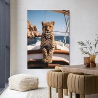 Urban Cotton Wandkleed 'Sailboat Cheetah' 110 x 145cm in Frame - black