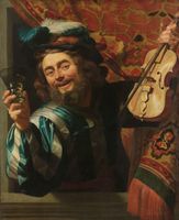 Gerard van Honthorst - Een vrolijke vioolspeler 60x90cm, Rijksmuseum, oude meester, print op canvas, premium print