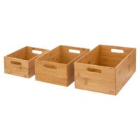 Kast/badkamer opbergmandjes - set 3x stuks - bamboe hout - in 3 formaten