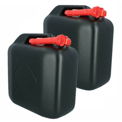 Jerrycan 2x zwart met rode flexibele schenktuit 20 liter Jerrycan 2x zwart met rode flexibele schenktuit 20 liter