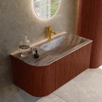 Badmeubel Mondiaz Kurve-Dlux | 95 cm | Meubelkleur Ruby | Wastafelkleur Oza | Solid surface | Wasbak rechter zijde spoelbak | 1 kraangat