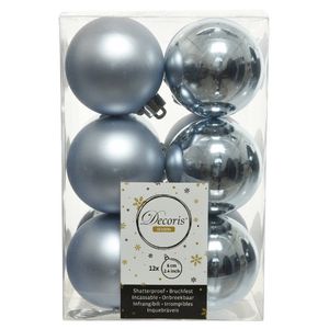 12x Kunststof kerstballen glanzend/mat lichtblauw 6 cm kerstboom versiering/decoratie - Kerstbal