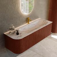 Badmeubel Mondiaz Kurve-Dlux | 135 cm | Meubelkleur Ruby | Wastafelkleur Nata | Solid surface | Wasbak rechter zijde spoelbak | 1 kraangat