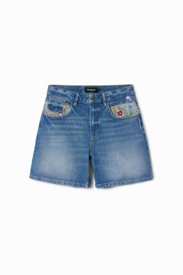 Geborduurde denim shorts - BLUE - 34 Geborduurde denim shorts - BLUE - 34