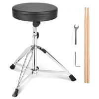 VEVOR Drumkruk, 490-585 mm in hoogte verstelbare, gewatteerde drumkrukzitting met antislipvoeten, 5A drumstokken, 150kg maximale draagkracht, 360° draaibare drumstoel voor drummers