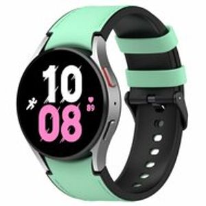 leer + siliconen bandje - Maat: large - Groen - Samsung Galaxy Watch 5 (Pro) - 40mm / 44mm / 45mm