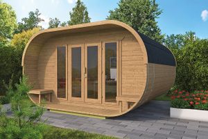 Tuindeco Oval Blokhut 405x400 cm 42 mm vuren blank- Boogdak- Onbehandeld vurenhout- Tuindeco