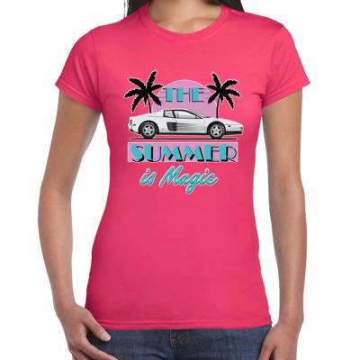 Toppers verkleed T-shirt dames - The summer is Magic - roze - Miami auto - Tropische feestkleding Toppers verkleed T-shirt dames - The summer is Magic - roze - Miami auto - Tropische feestkleding