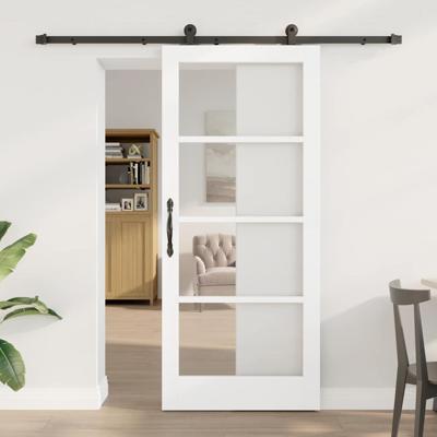 Schuifdeur met Hardware Set 'ORKDAL'Wit Massief Hout & Glas