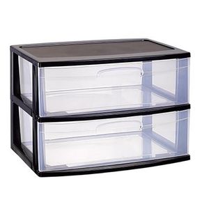 Ladeblokje/spullen storage organizer 2x lades - zwart/transparant - L56 x B40 x H41 cm - plastic