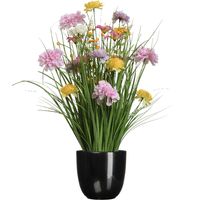 Kunstbloemen boeket lila paars - in pot zwart - keramiek - H70 cm