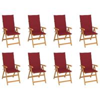Tuinstoelen 8 st verstelbaar met kussens massief teakhout