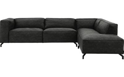Goossens Bank Calvin grijs, micro leer, 3,5-zits, modern design met ligelement rechts