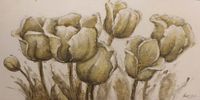 Schilderij - Handgeschilderd - Tulpen Schets 150x60cm