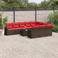 11-delige Loungeset met kussens poly rattan bruin