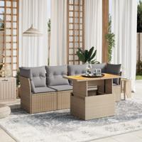 5-delige Loungeset met kussens poly rattan beige
