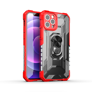 iPhone 13 Pro hoesje - Backcover - Rugged Armor - Ringhouder - Shockproof - Extra valbescherming - TPU - Rood