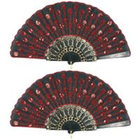 3x stuks spaanse hand waaier zwart met rood 24 cm